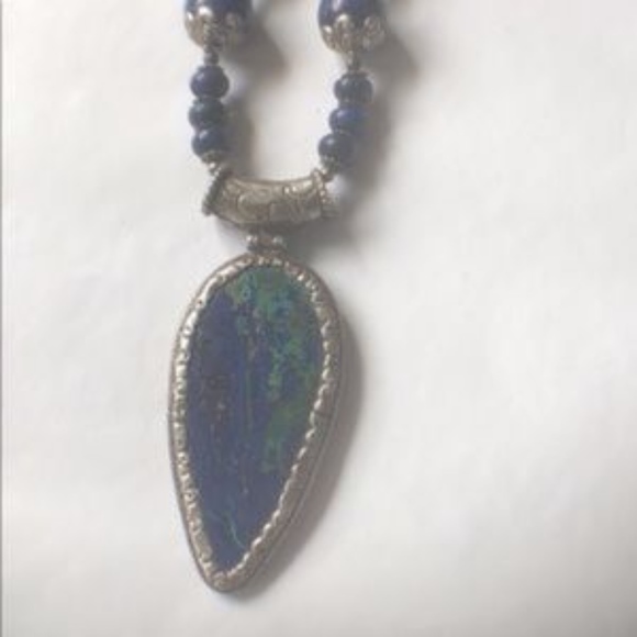 Large Lapis/Chrysocolla Necklace with Earrings - Artisan Handmade - Picture 13 of 14